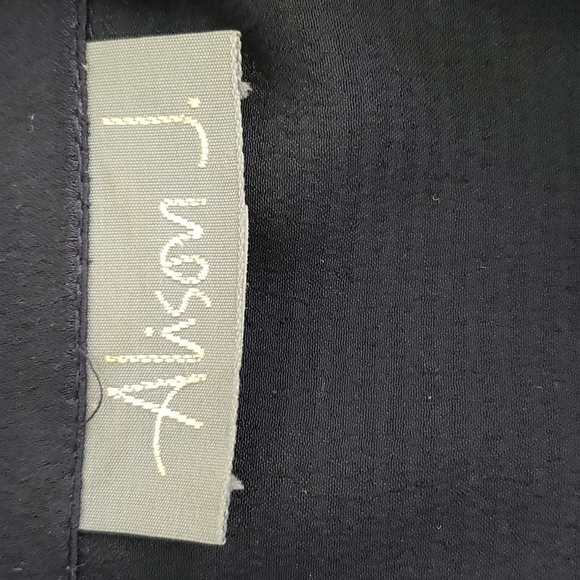 Vintage 80s Alison J. Satin Wrap Surplus Midi Dress Navy Long Sleeve XL VGUC - Picture 8 of 17